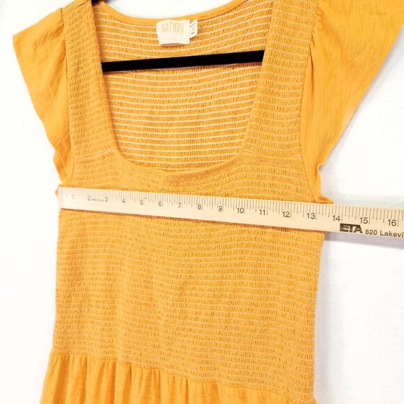 Revolve Nation LTD Josie Midi Dress Size Medium Shirred Square Neck Tiered - Picture 7 of 12